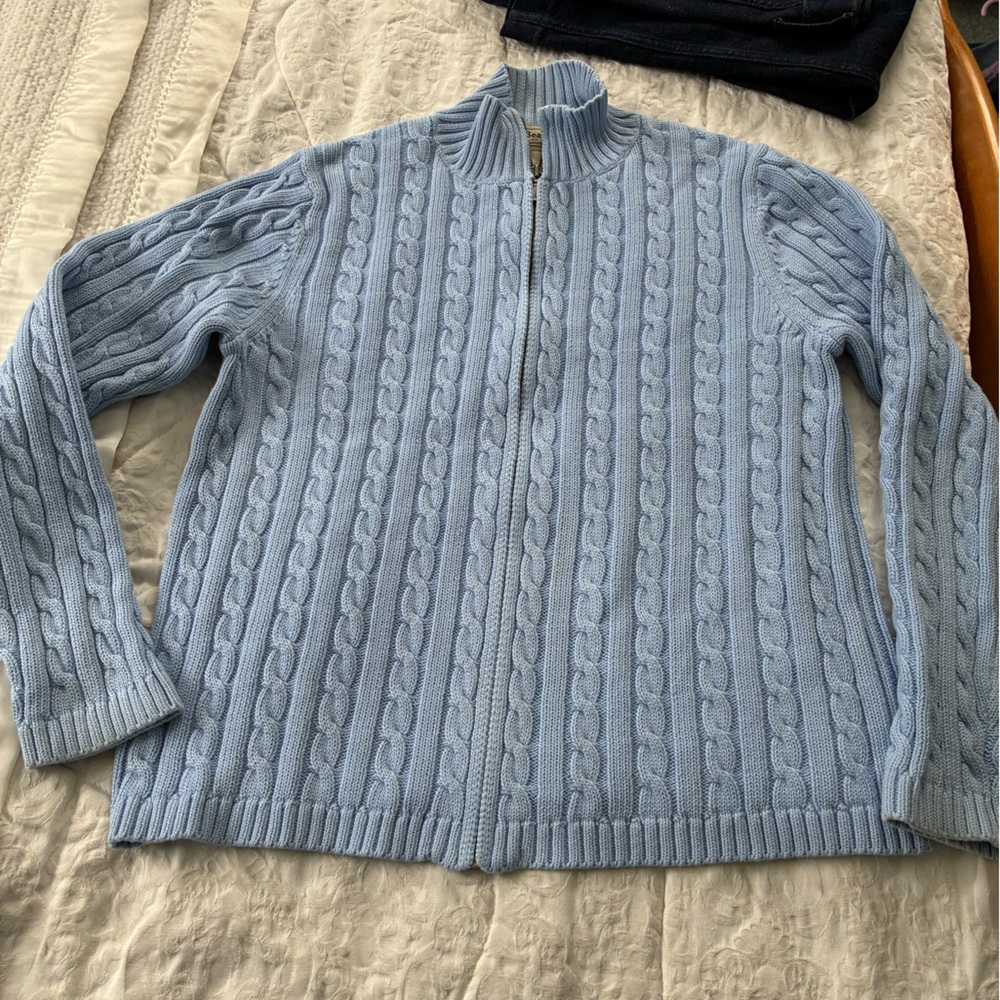 L.L. Bean Light Blue Cable Knit Cardigan